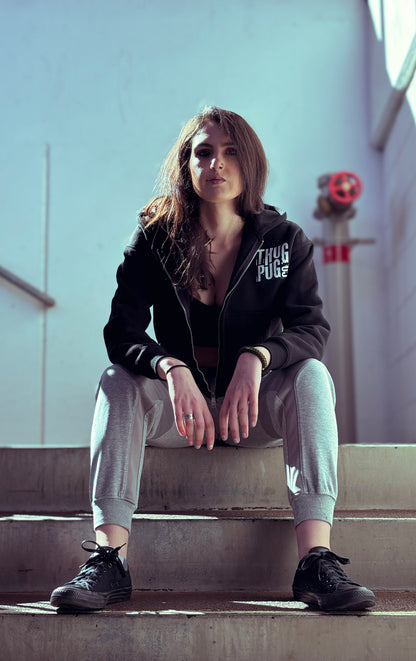 Thug Pug Cropped Zip-Up Hoodie